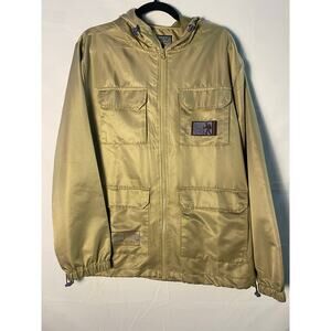 Trademark Brooklyn Beige Full Zip Windbreaker Utility Jacket w/ Hood Mens Medium
